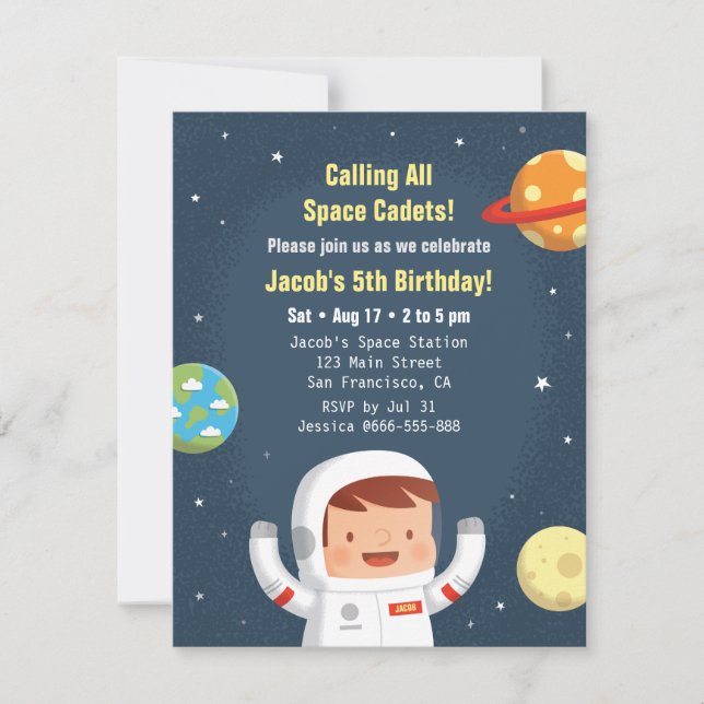 Astronaut Galaxy Space Boys Birthday Invitations (Front)