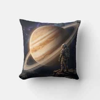 Astronaut Gazing at Saturn Throw Pillow