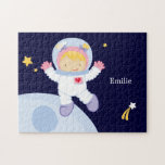 Astronaut Girl Kid's Personalized Jigsaw Puzzle<br><div class="desc">Custom jigsaw puzzle features a cool space theme.  Personalize with your little girl's name,  monogram,  initials,  or text of your choice for a one of a kind gift. 
 Cocoa Studio.</div>
