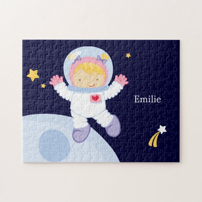 Astronaut Girl Kid's Personalized Jigsaw Puzzle (Horizontal)