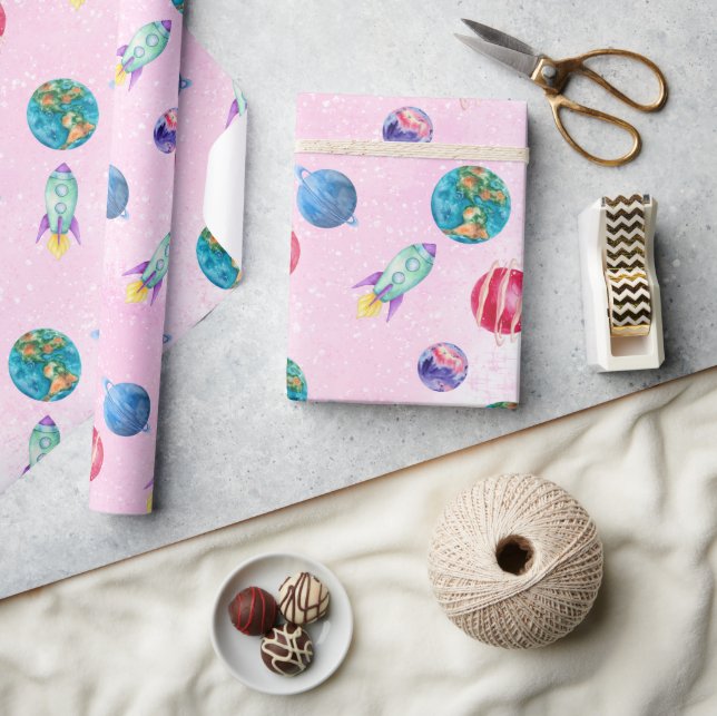 Astronaut girl Outer Space Birthday Wrapping Paper (Crafts)