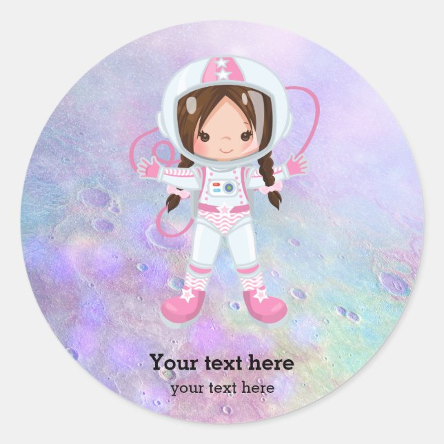Astronaut girl Outer Space Classic Round Sticker (Front)