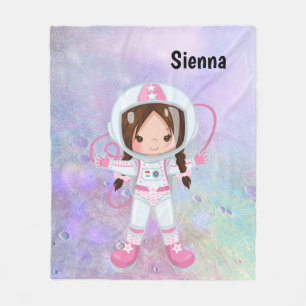 Astronaut girl Outer Space Fleece Blanket