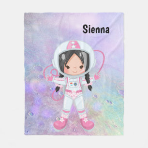 Astronaut girl Outer Space Fleece Blanket