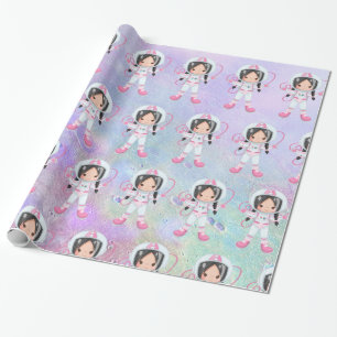 Astronaut girl  Outer Space Wrapping Paper