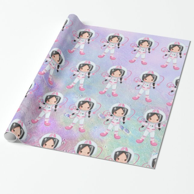 Astronaut girl  Outer Space Wrapping Paper (Unrolled)