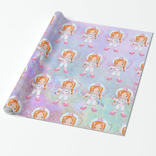 Astronaut girl  Outer Space Wrapping Paper (Unrolled)