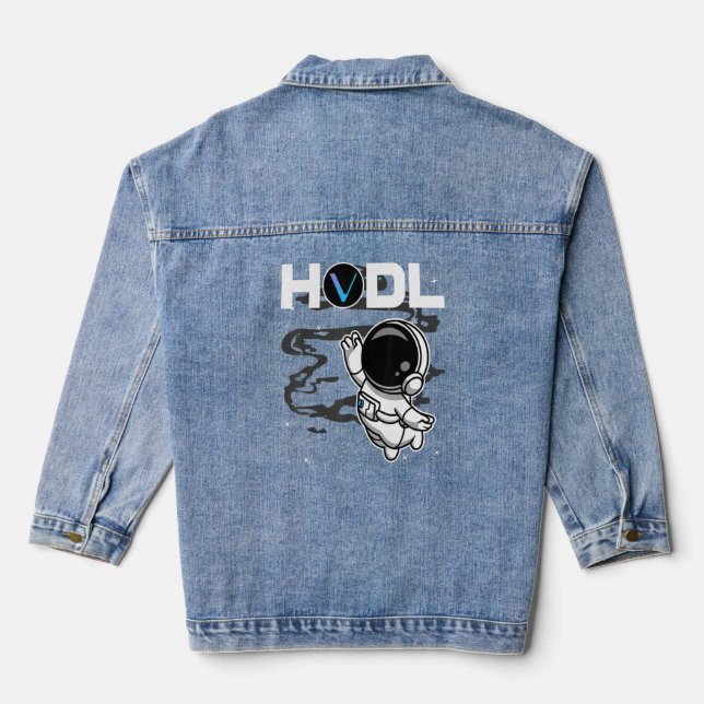 Astronaut Hodl Vechain Vet Coin To The Moon Crypto Denim Jacket (Back)