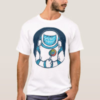 Astronaut holding candy with galaxy and universe