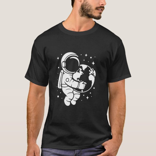 Astronaut Holding Earth Space Graphic Art Design T-Shirt (Front)