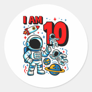 Astronaut I Am 10 Years Old Birthday Boy 10th Oute Classic Round Sticker