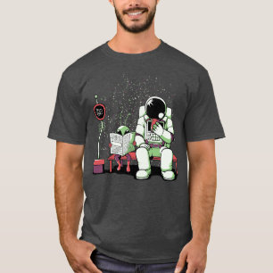 Astronaut In a Bus Stop Funny Reading Newspaper b T-Shirt