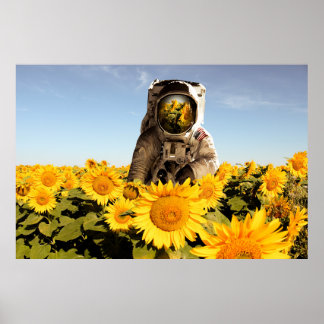 Astronaut in a Sunflower Field Poster