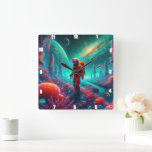 Astronaut in Alien Fantasy Square Wall Clock<br><div class="desc">Step into a surreal dreamscape where an astronaut wanders through a terraformed alien landscape teeming with vibrant colours and fantastical life. This artistic clock captures the spirit of space exploration fused with mythical beauty and cosmic imagination. Set against vivid nebula skies and strange planetary backdrops, the design sparks awe and...</div>