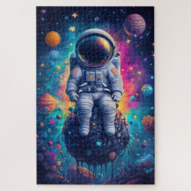 Astronaut in Colorful Space Scene Jigsaw Puzzle (Vertical)