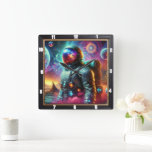 Astronaut in Cosmic Dream Square Wall Clock<br><div class="desc">This imaginative timepiece features an astronaut drifting through a surreal, colourful universe filled with luminous galaxies, vivid nebulas, and ethereal atmospheres. Inspired by science fantasy and cosmic exploration, the artwork captures the thrill of adventure and the beauty of space through a dreamlike fusion of fantasy art and astronomy. A perfect...</div>