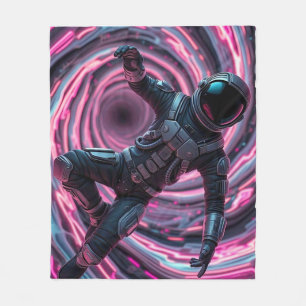 Astronaut in Front of a Pink Vortex Fleece Blanket