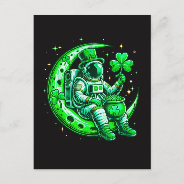 Astronaut in Moon Space Saint Patrick's Day Holiday Postcard (Front)