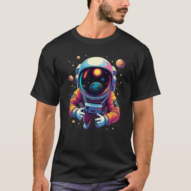 Astronaut in Outer Space Earth in Visor Graphic T-Shirt (Front)