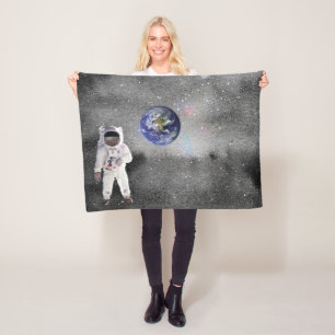 Astronaut in Outer Space Viewing Planet Earth   Fleece Blanket