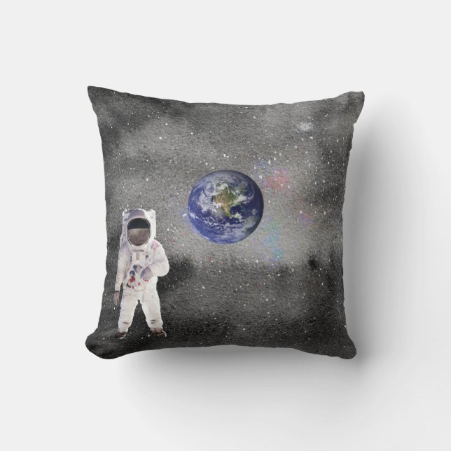 Astronaut in Outer Space Viewing Planet Earth Throw Pillow (Front)
