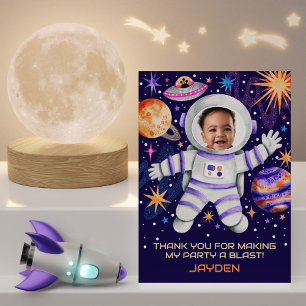 Astronaut in Outer Space with Planets & UFO Photo Thank You Card
