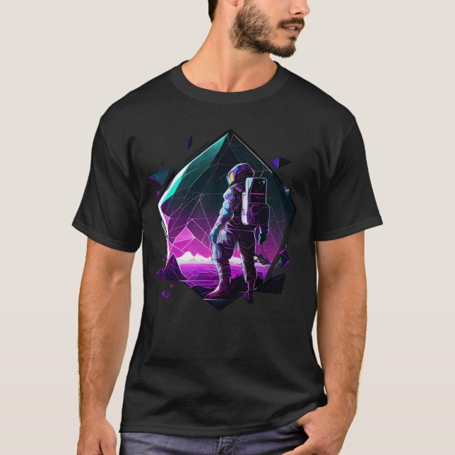 Astronaut in Space Aesthetic Wave Planet Eclipse   T-Shirt (Front)