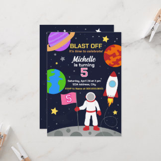 Astronaut in Space Birthday Invitation