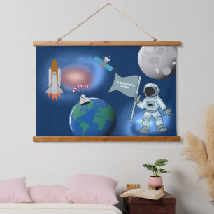Astronaut in Space Galaxy Personalized Name  Hanging Tapestry