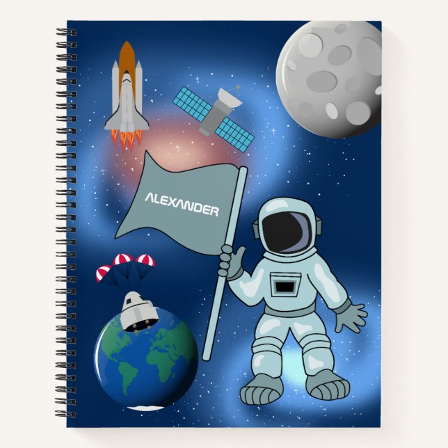 Astronaut in Space Galaxy Personalized Name Notebook (Front)