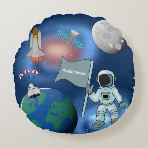 Astronaut in Space Galaxy Personalized Name Round Pillow