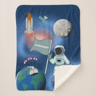Astronaut in Space Galaxy Personalized Name Sherpa Blanket