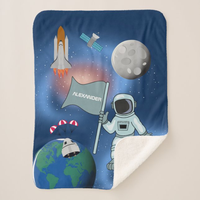 Astronaut in Space Galaxy Personalized Name Sherpa Blanket (Front)