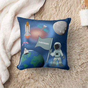 Astronaut in Space Galaxy Personalized Name Throw Pillow
