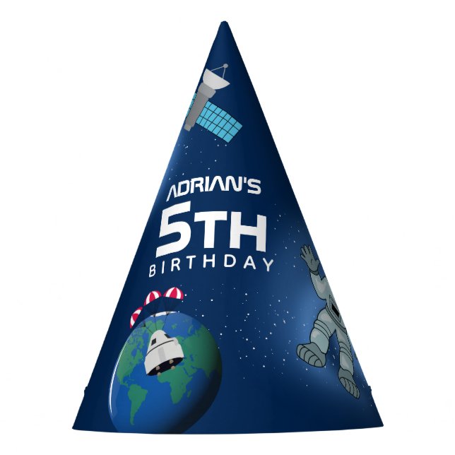 Astronaut in Space Galaxy Theme Birthday Party  Hat (Front)