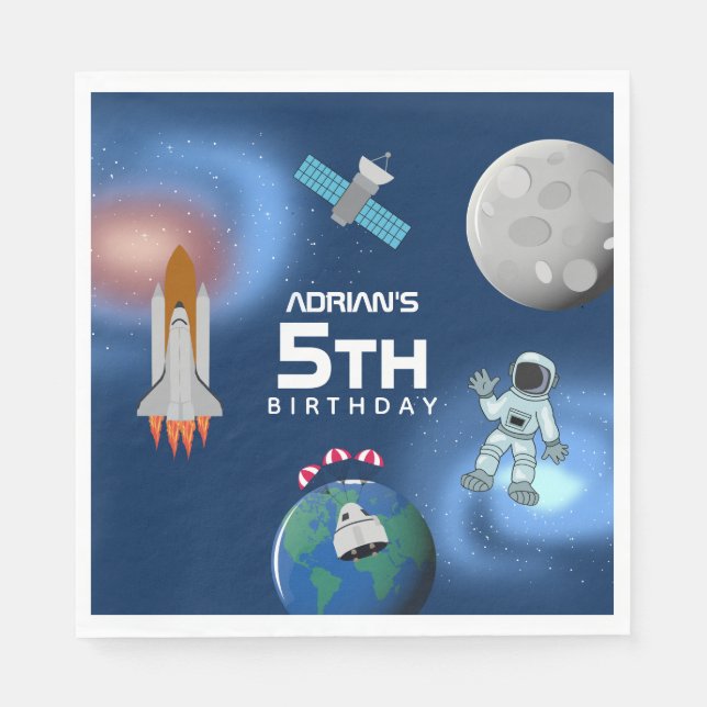 Astronaut in Space Galaxy Theme Birthday Party Napkin (Front)