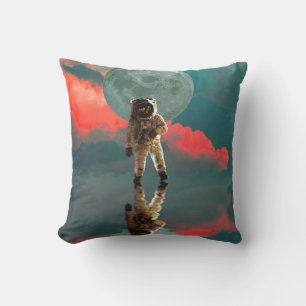 Astronaut in Space Moon Retro Throw Pillow