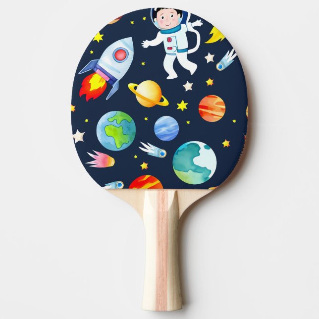 Astronaut in Space Planets and Rockets Pattern Ping Pong Paddle (Front)