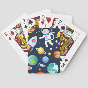 Astronaut in Space Planets and Rockets Pattern Playing Cards