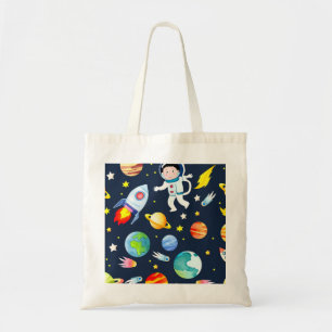 Astronaut in Space Planets and Rockets Pattern Tote Bag