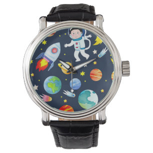 Astronaut in Space Planets and Rockets Pattern Watch