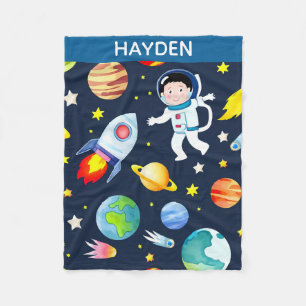 Astronaut in Space Planets Rockets Personalised Fleece Blanket
