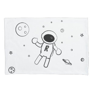Astronaut In Space - Sketched Art - White & Purple Pillowcase