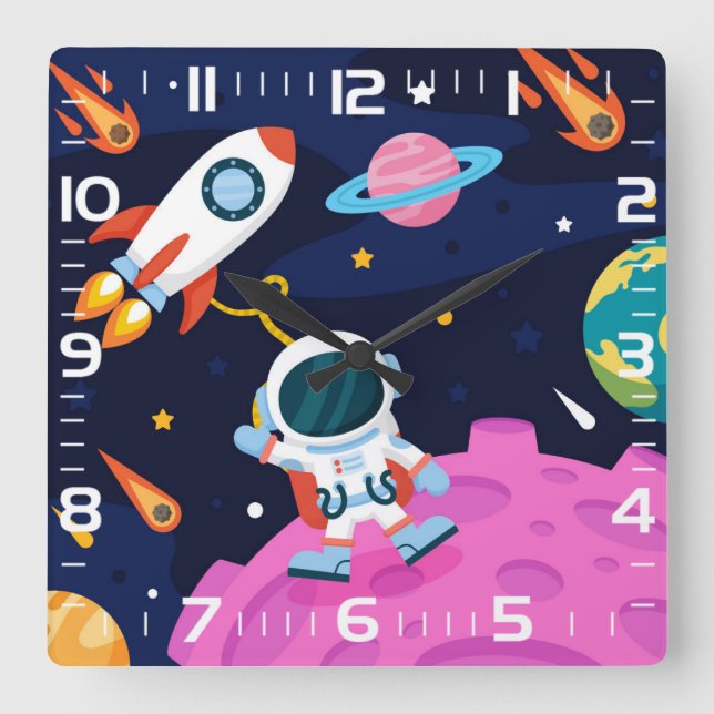 Astronaut in Space Square Wall Clock (Front)