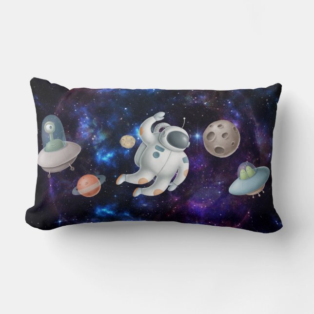 Astronaut in space UFO alien ship boys bedroom Lumbar Pillow (Front)