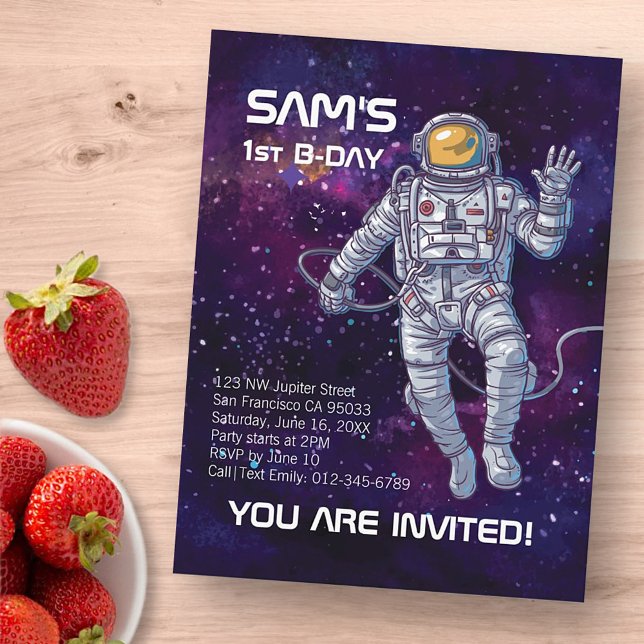 Astronaut in Space | Watercolor Stars & Galaxy Invitation Postcard (Creator Uploaded)