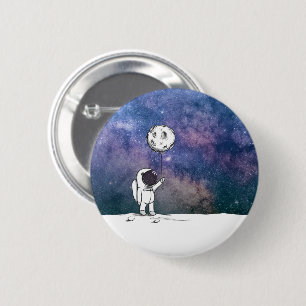 Astronaut in space with moon balloon cosmos stars 2 inch round button
