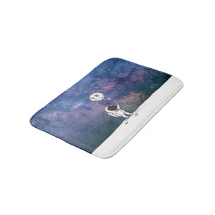 Astronaut in space with moon balloon cosmos stars bath mat