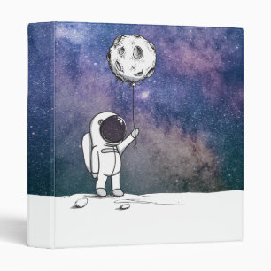 Astronaut in space with moon balloon cosmos stars binder