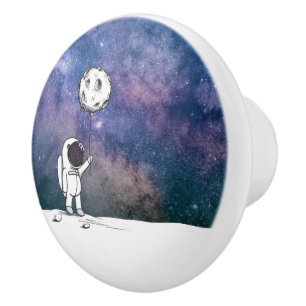 Astronaut in space with moon balloon cosmos stars ceramic knob